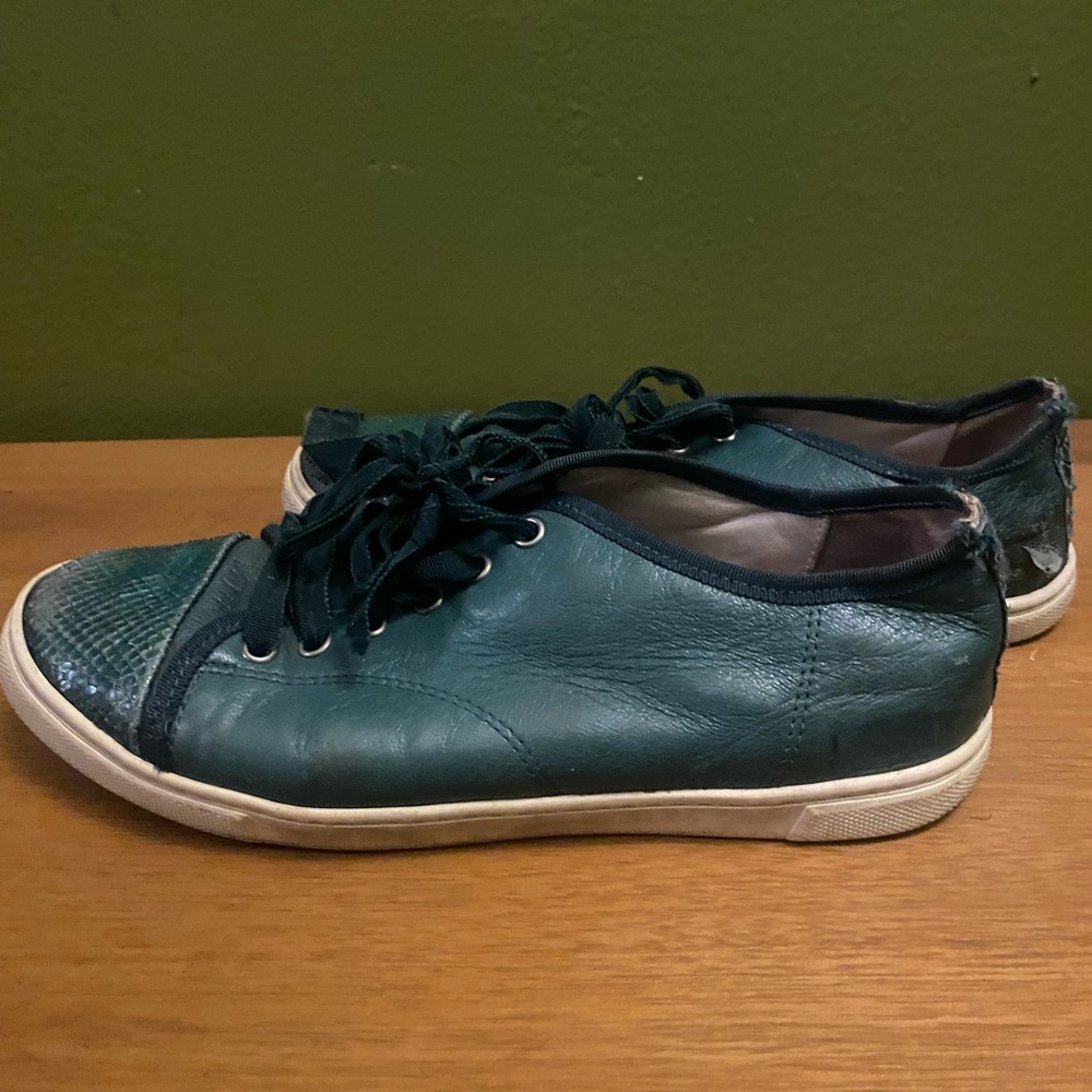 LANVIN leather and snakeskin sneakers.